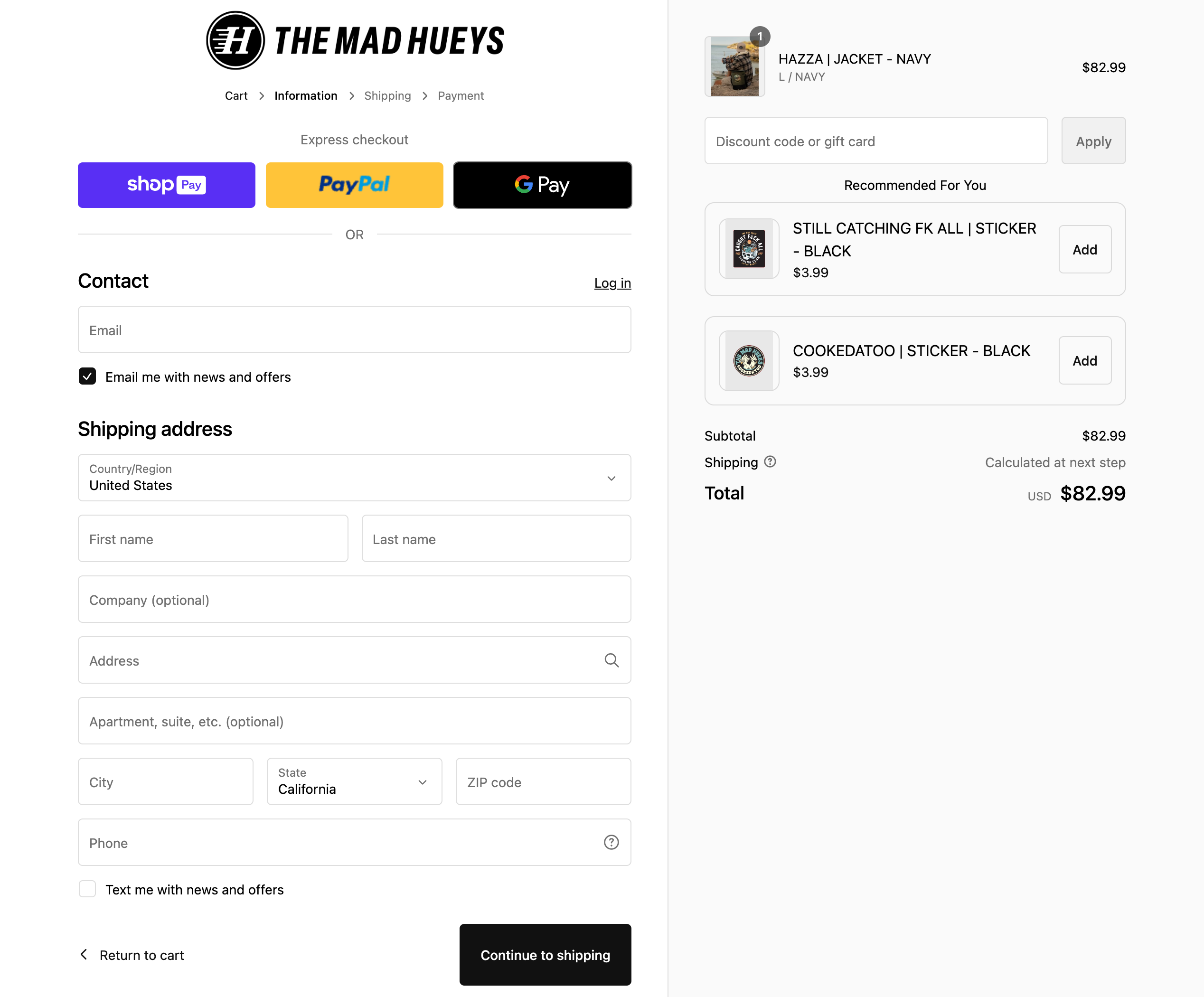 The Mad Hueys Checkout